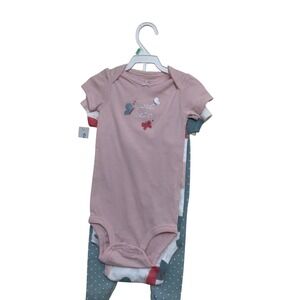 Carters 18m Baby Girls Pink Butterfly Bodysuit‎ Pants Set Sweet Sister
